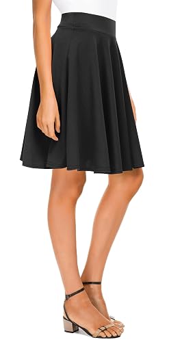 Women's Basic Midi Skirt | Versatile Stretchy Flared Casual High Waisted Skirt