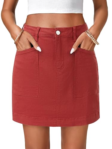 Women's High Waist Casual Denim Skirt | Summer Stretch Vintage Mini Jean Skirt with Pockets